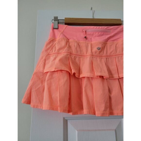 Run Pace Setter Lululemon Tennis Skirt Skort Wagon Striped Orange Size 4 - Picture 2 of 7